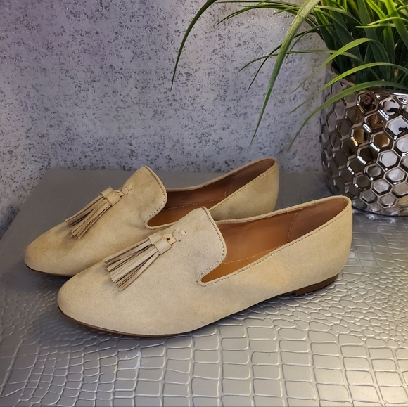 J. Crew Shoes - J. Crew Faux Suede Tassel Loafers Ligth Khaki